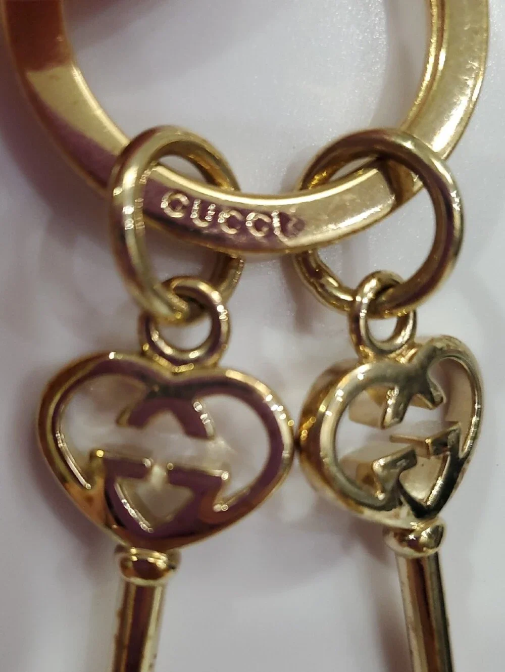 🇮🇹RARE Gucci Gold Tone Double Heart Key Charm Keyring💛